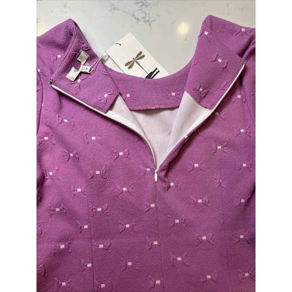 TYLER BOE 72205M Pink Bow tie-Lotus/WH AlineFlare Sleeve Dress SZ MED NEW Tags - Picture 9 of 10